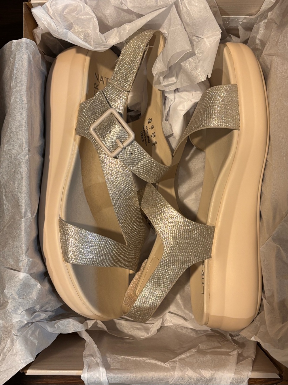 Naturalizer Women's Shimmery Beige-Taupe Platform Sandals